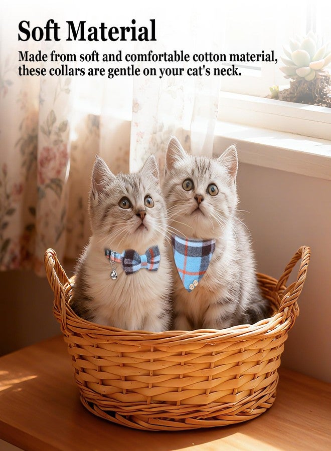 ElevateTech Cat Collars Breakaway with Bow Tie and Bandana, 3 Pcs Blue Plaid Kitten Collar with Bells Mini Cat Bandana Kitten Bow Tie Collar with Safety Buckle, Adjustable for Small Cats Pets - Image 3